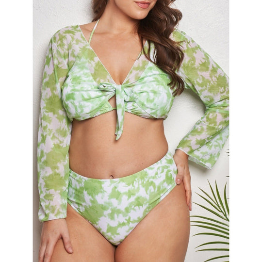 Damen Triangel-Bikini mit hohem Bund und modischem Batik-Design EB