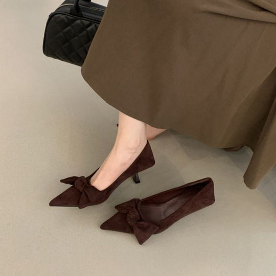 Damen elegante spitze Pumps mit zarter Schleifenverzierung EB
