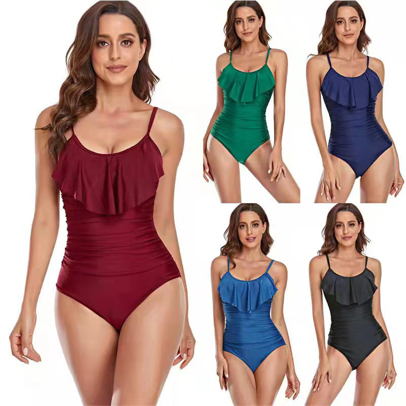 Damen Eleganter Einteiler Badeanzug mit Rüschen und figurformendem Design EB