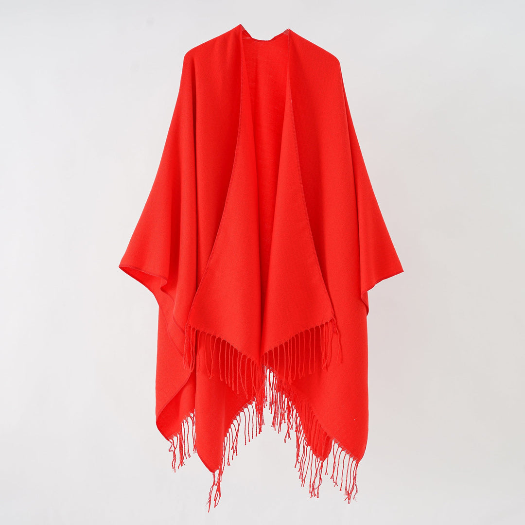 Damen Modischer Fransen-Poncho Aus Weichem Material mit Luxuriösem Fall EB