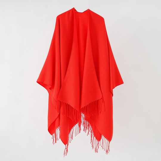 Damen Modischer Fransen-Poncho Aus Weichem Material mit Luxuriösem Fall EB