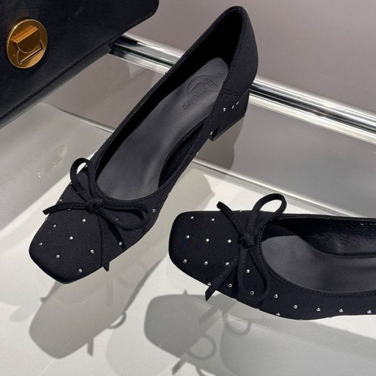 Damen modische Ballerina-Schuhe mit feiner Schleifen- und Strassverzierung EB