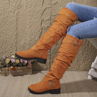 Damen Overknee-Stiefel aus weichem Wildleder mit dekorativem Schnallen-Detail EB