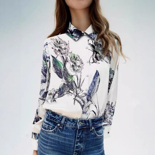 Damen Bluse mit floralem Druck und edler Knopfleiste EB