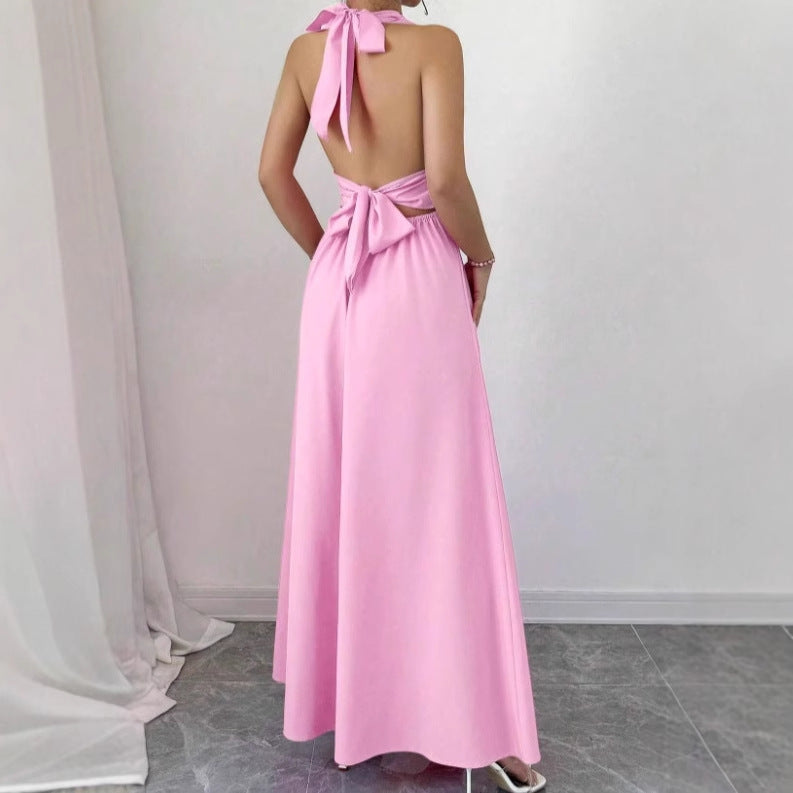 Damen schulterfreies Maxikleid mit verführerischem V-Ausschnitt und hochgeschlitztem Rock EB