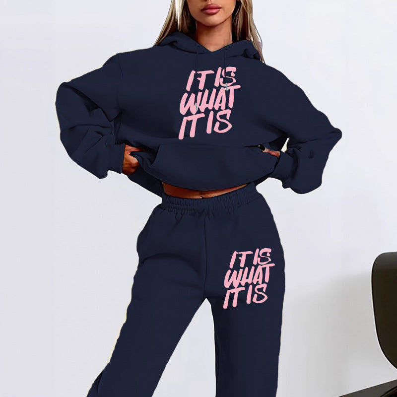 Damen Freizeit-Hoodie und Jogginghose Set mit inspirierendem Schriftzug EB