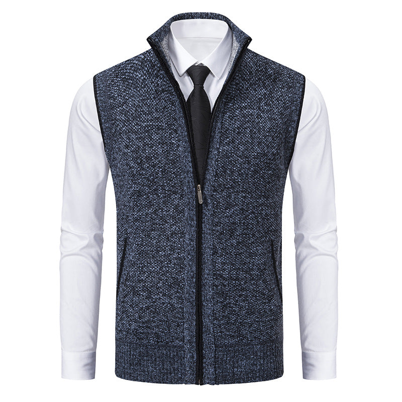 Herren nan elegante Strickweste mit Stehkragen und verdecktem Reißverschluss EB