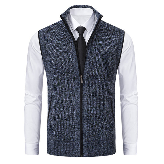 Herren nan elegante Strickweste mit Stehkragen und verdecktem Reißverschluss EB