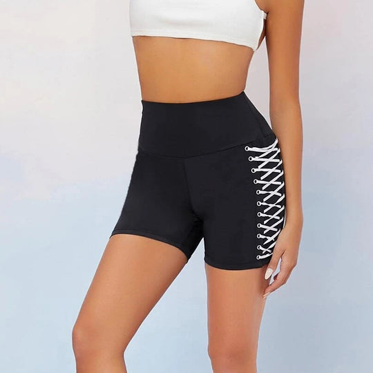 Damen Hochtaillierte Trainingsshorts mit dekorativem Schnürdesign EB