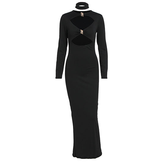 Damen Elegantes Maxikleid mit hochgeschlossenem Dekolleté und raffinierten Cut-Outs EB