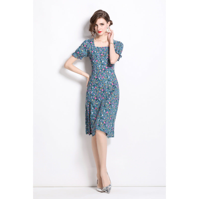 Damen Midikleid mit floralem Druck und seitlichem Schlitz EB