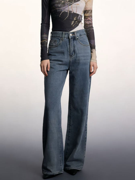 Damen Weite High-Waist Jeans mit besonderen Nahtdetails EB
