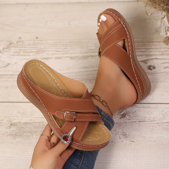 Damen komfortable Mules mit geflochtenem Riemendesign und anatomischem Fußbett EB