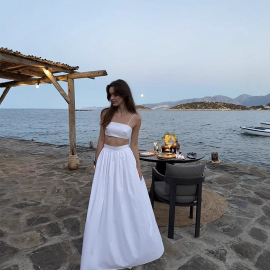 Damen Set aus Crop-Top und Maxirock mit elegantem Rüschendesign EB