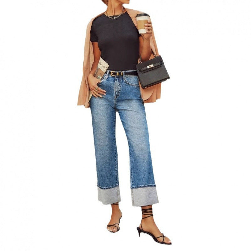 Damen Weit geschnittene Jeans mit umgeklapptem Saum EB
