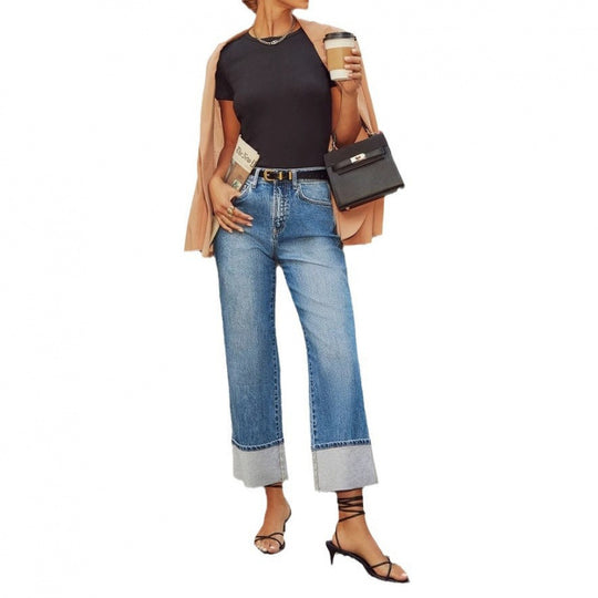 Damen Weit geschnittene Jeans mit umgeklapptem Saum EB
