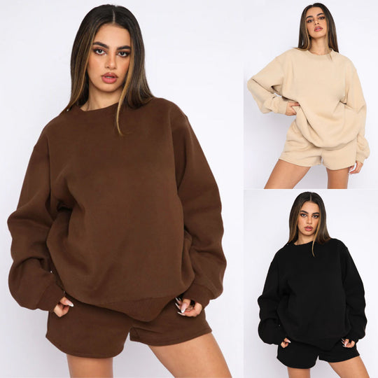 Damen nan weites Sweatshirt und Shorts Haus-Set aus weichem Frottee EB