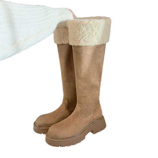 Damen Winterstiefel mit warmem Kunstfellkragen und robuster Sohle EB