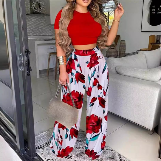 Damen kombiniertes Set mit lässigem cropped Oberteil und weit geschnittener Hose EB