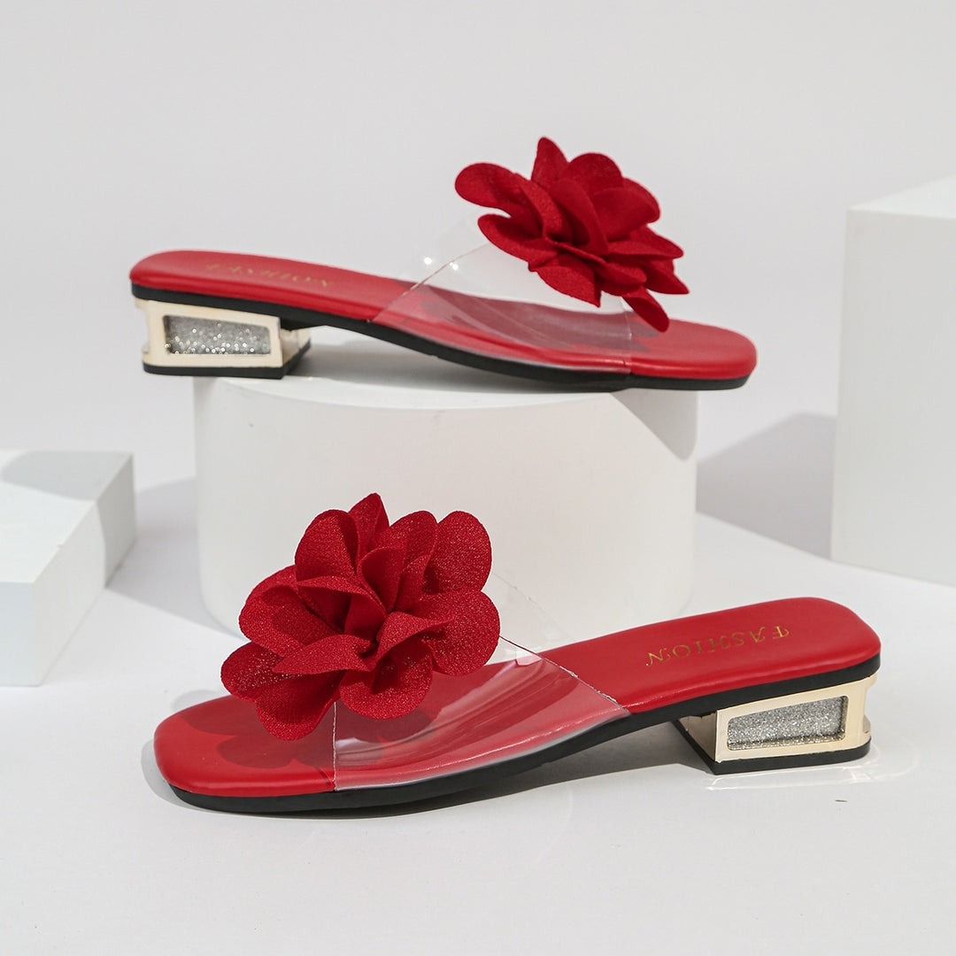 Damen Komfortable Slide-Sandalen mit eleganter Blumenapplikation und rutschfester Sohle EB