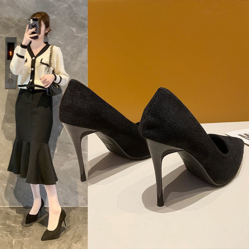 Damen nan spitze Veloursleder-Optik Pumps mit gepolstertem Fußbett und schlankem Stilettoabsatz EB