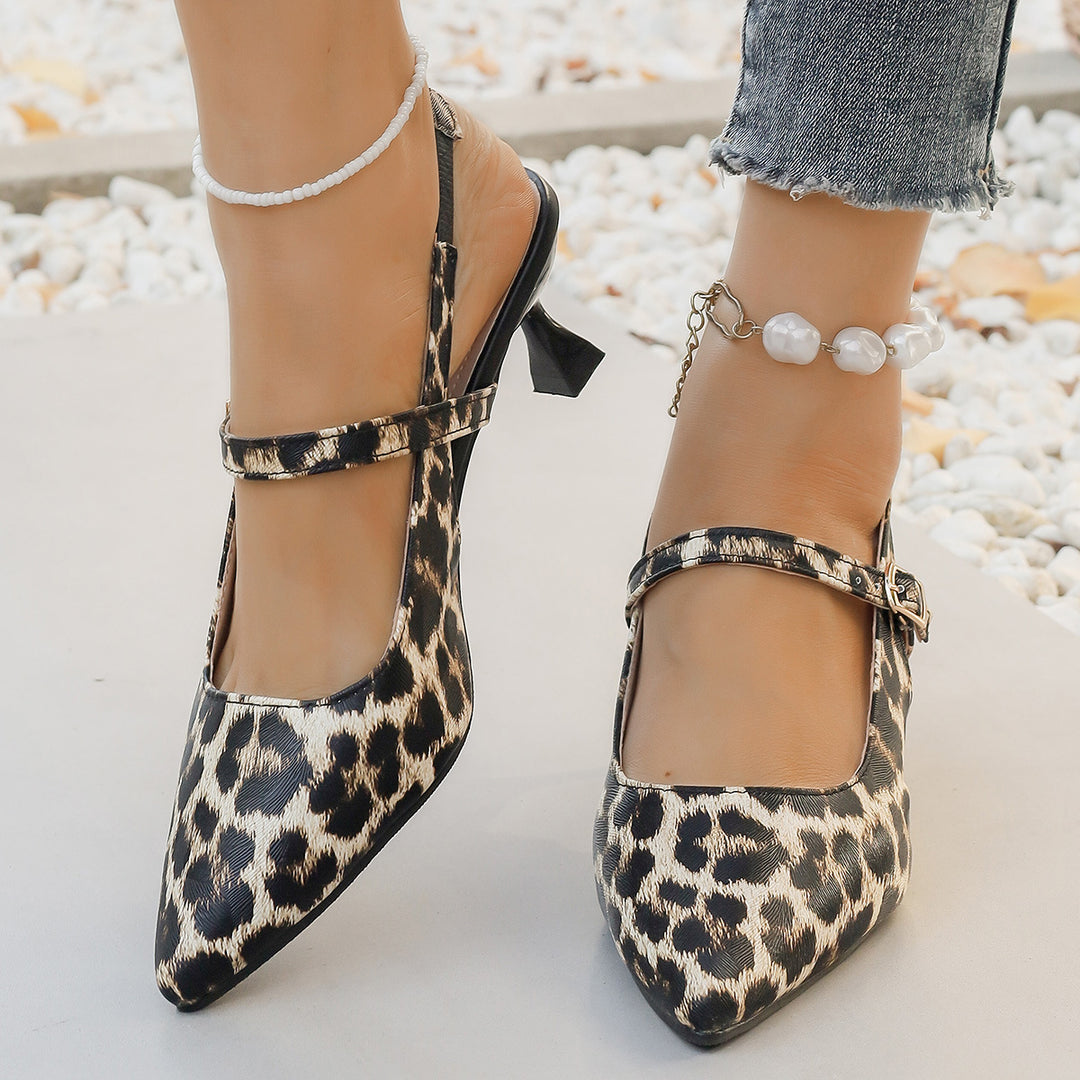 Damen elegante Slingback-Pumps mit Leoprint EB