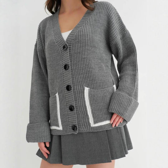 Damen Grobstrick-Cardigan mit praktischen Taschen und modernen Knöpfen EB