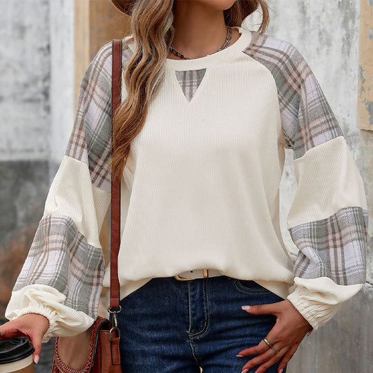 Damen lässiger Pullover mit Karoden und modischem Schnitt EB