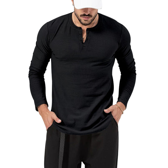 Herren Langarm-Henley-Shirt mit hochwertiger Baumwollmischung und modischen Knopfdetails EB