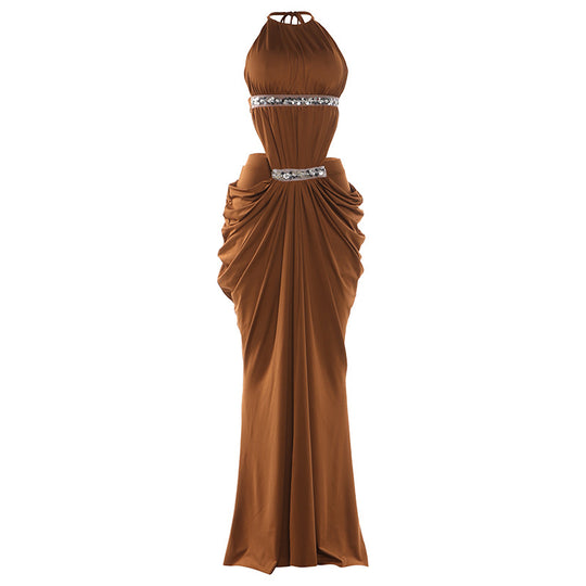Damen Elegantes Maxikleid mit raffiniertem Drapierungseffekt und glitzernden Akzenten EB