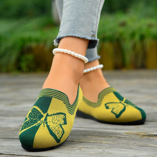 Damen bequeme und atmungsaktive Ballerinas mit floralem Design EB