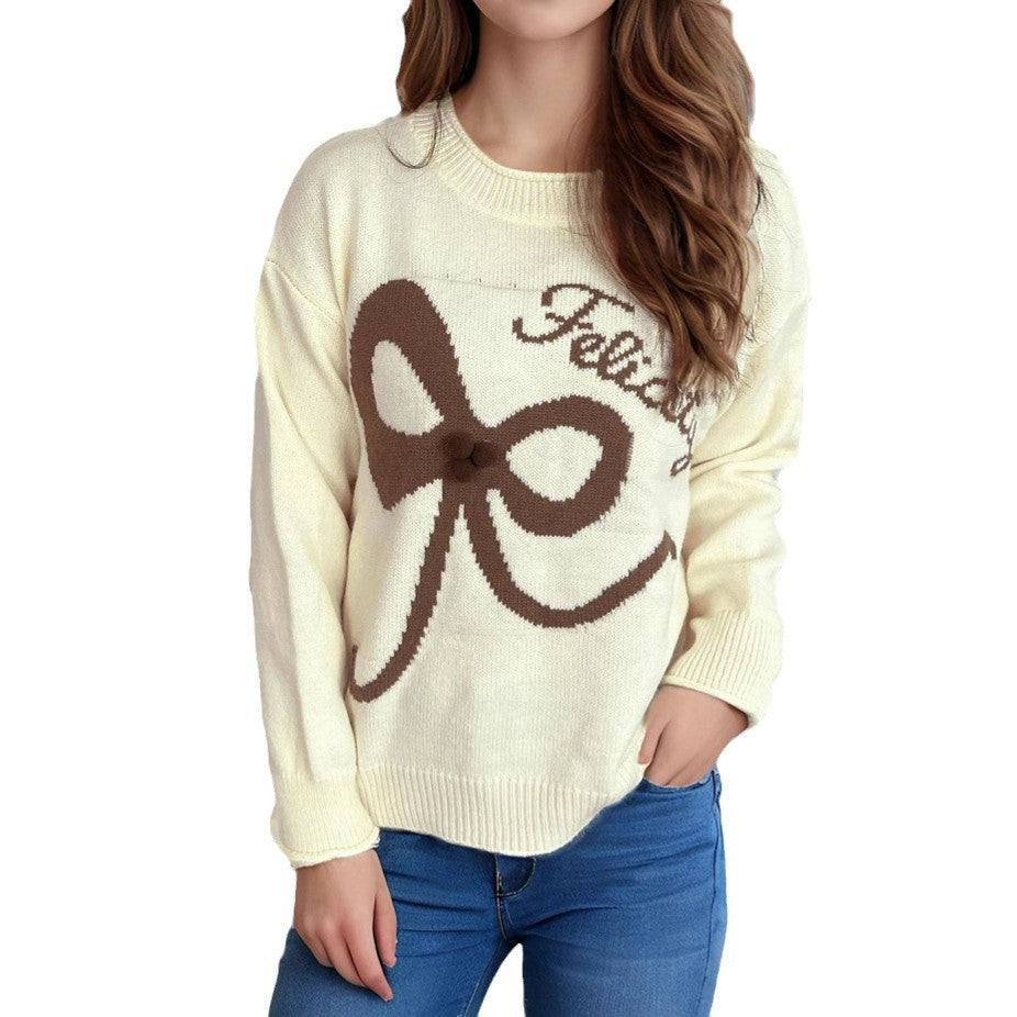Damen kuscheliger Pullover mit verspielt gestalteter Schleifenapplikation EB