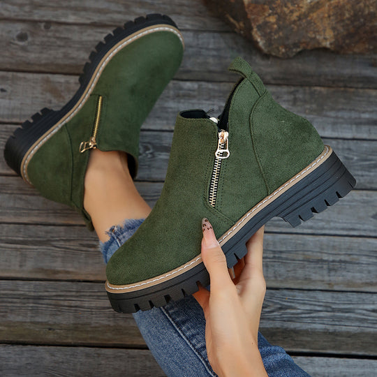 Damen modische Ankle-Stiefeletten mit seitlichem Reißverschluss und rutschfester Sohle EB