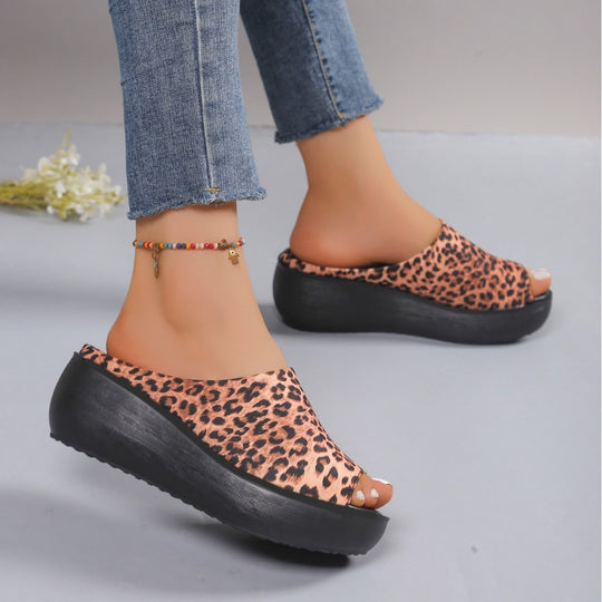 Damen Plateauslipper mit animalischem Muster EB