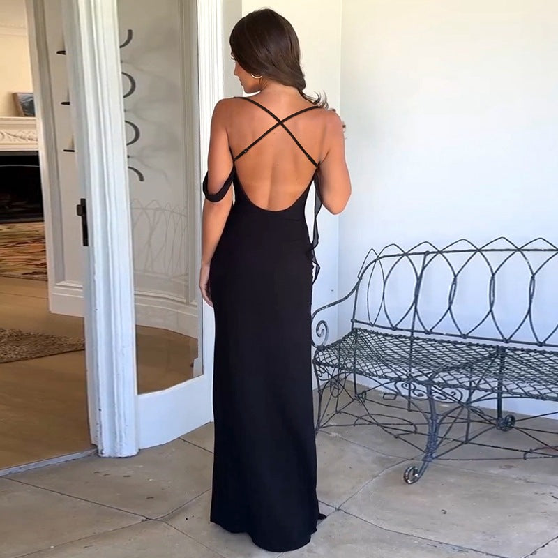 Damen Maxikleid mit verführerischem Schnitt und raffinierten Rüschendetails EB