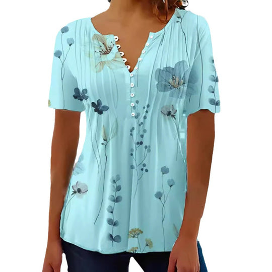 Damen Kurzarm Bluse mit floralem Design Heidi-Mode