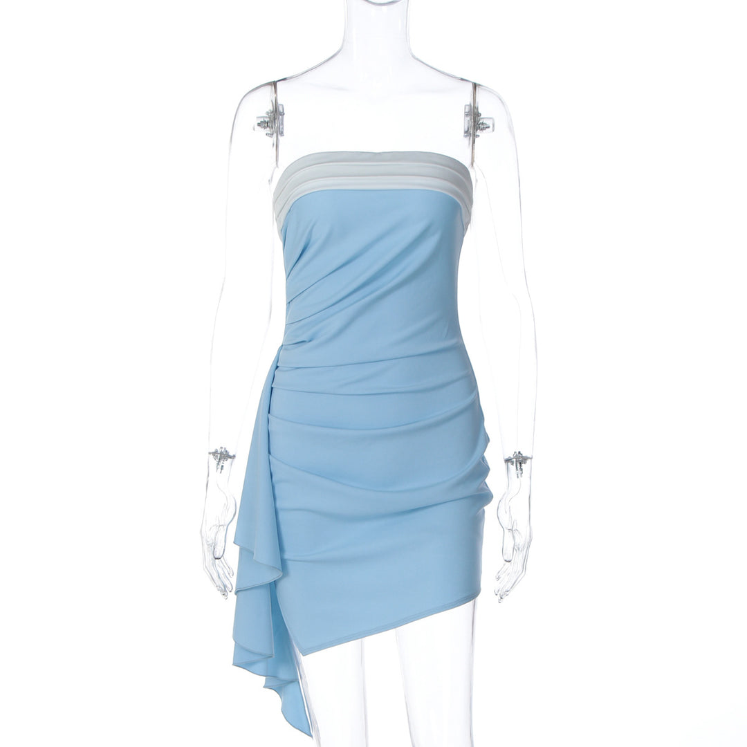Damen raffiniertes Wickelkleid mit asymmetrischem Saum und eleganten Falten EB