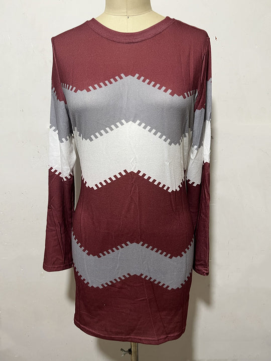 Damen nan Longsleeve-Strickkleid mit Chevron-Muster, geradem Saum und körperumspielender Passform EB