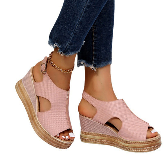 Damen Wedge-Sandalen mit offenem Zehenbereich und eleganter Schnalle EB