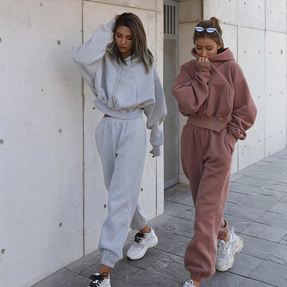 Damen Sportliches Sweatset mit cropped Hoodie und Jogginghose EB