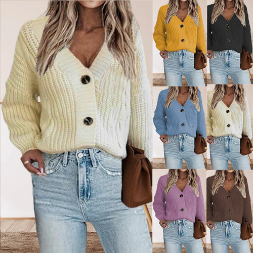 Damen Strickjacke mit tiefem V-Ausschnitt und dekorativen Knöpfen EB