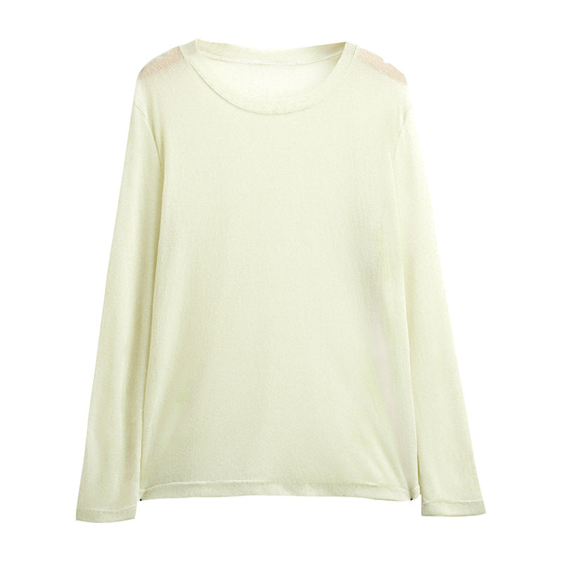Damen Longsleeve Shirt Aus Leicht Transparentem Material mit Elegantem Fall EB