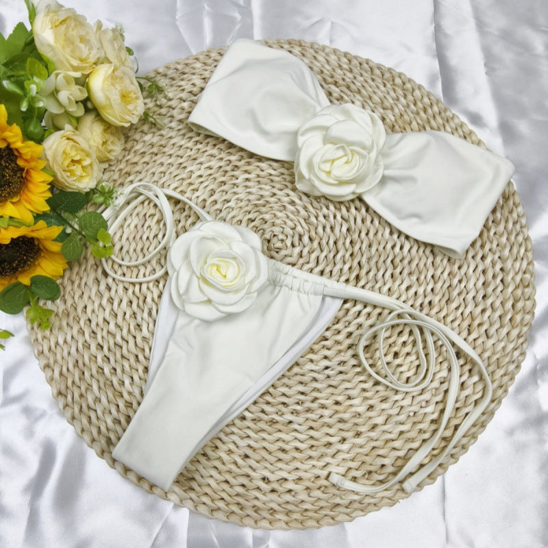 Damen Bandeau-Bikini mit floralem Akzent und verstellbaren Trägern EB