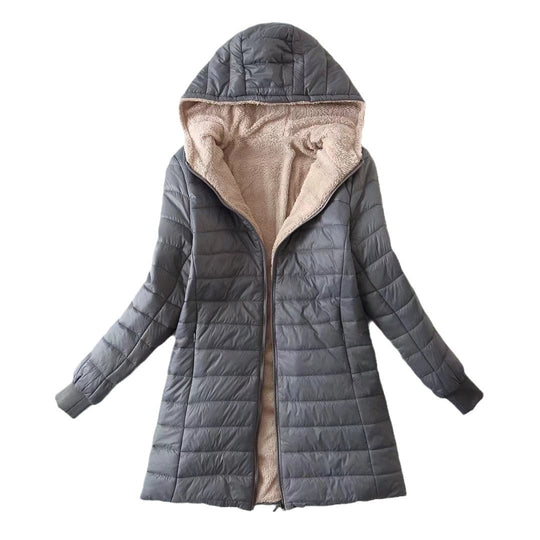 Damen gesteppte Übergangsjacke mit Kapuze und kuscheligem Innenfutter EB
