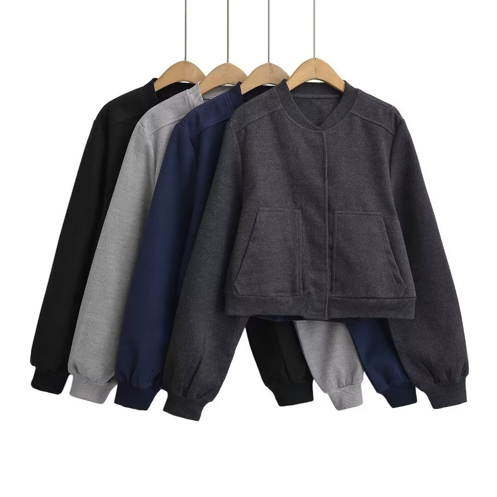 Damen lässige cropped Sweatjacke mit Taschen EB