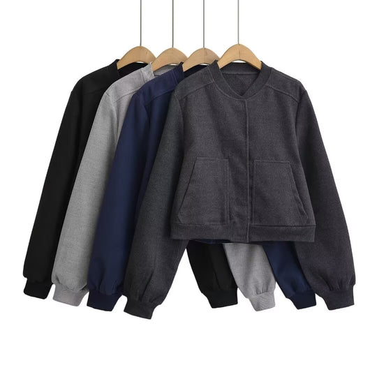Damen lässige cropped Sweatjacke mit Taschen EB