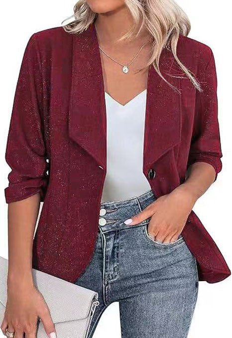 Damen Glitzer Blazerjacke mit femininer Silhouette und elegantem Revers EB