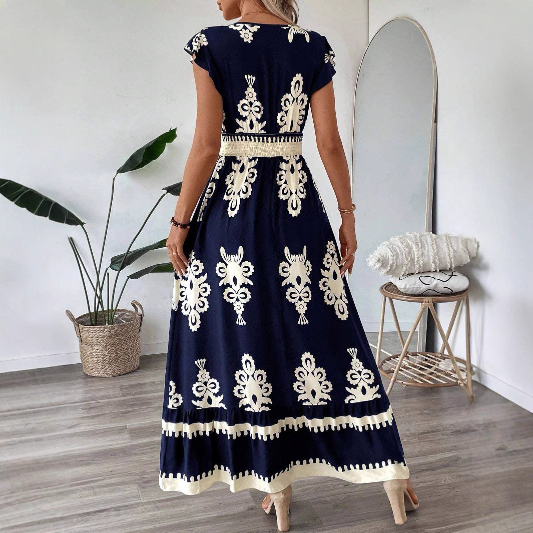 Damen Maxikleid mit eleganter Stickerei und Rüschendetails EB