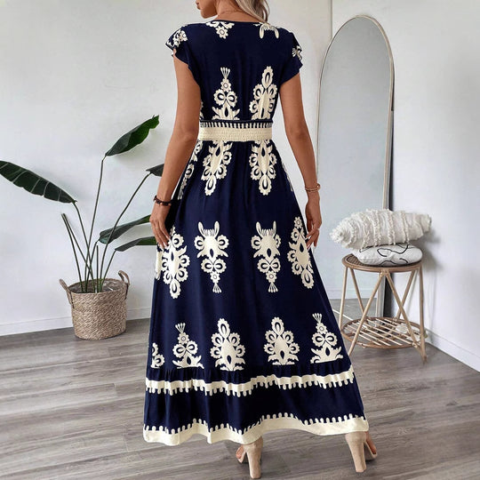 Damen Maxikleid mit eleganter Stickerei und Rüschendetails EB