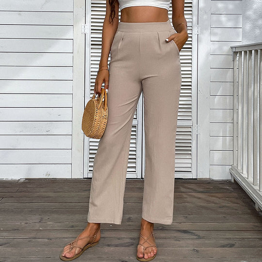 Damen lässige Palazzo-Hose mit hochgeschnittenem Taillenbund und eleganten Falten EB